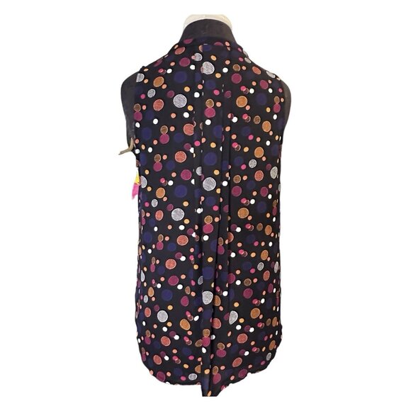41 Hawthorn Boho Blouse M Sleeveless Black Orange Red Polka Dots Pleated V-Neck - Picture 4 of 7